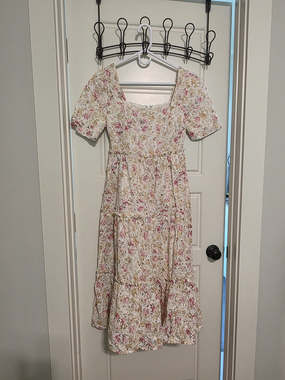 Just Me Ivory Floral Tiered Midi Dress
